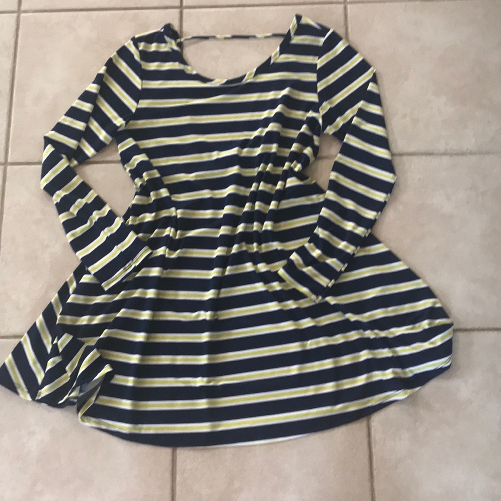 Lime, navy and white striped flowy dress open back